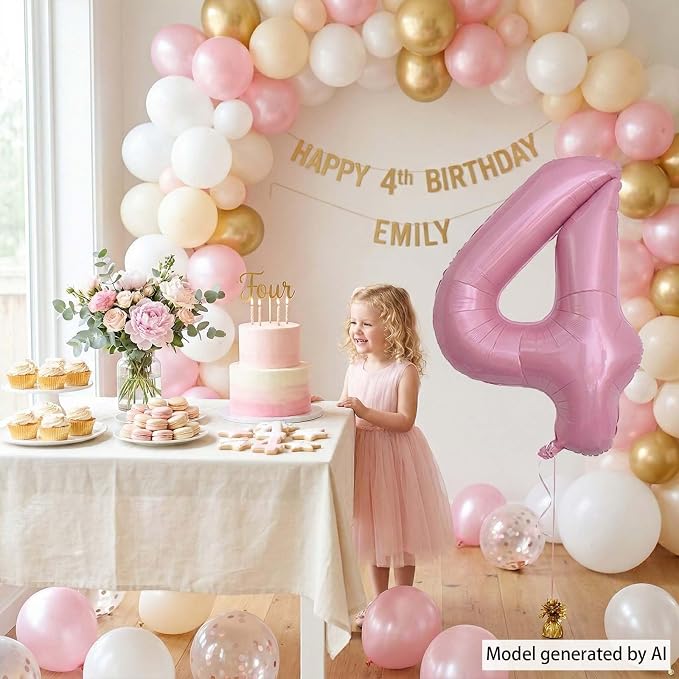 Pearlescent Pink Number 4 Balloon 40 Inch, Shiny Foil - Image 6