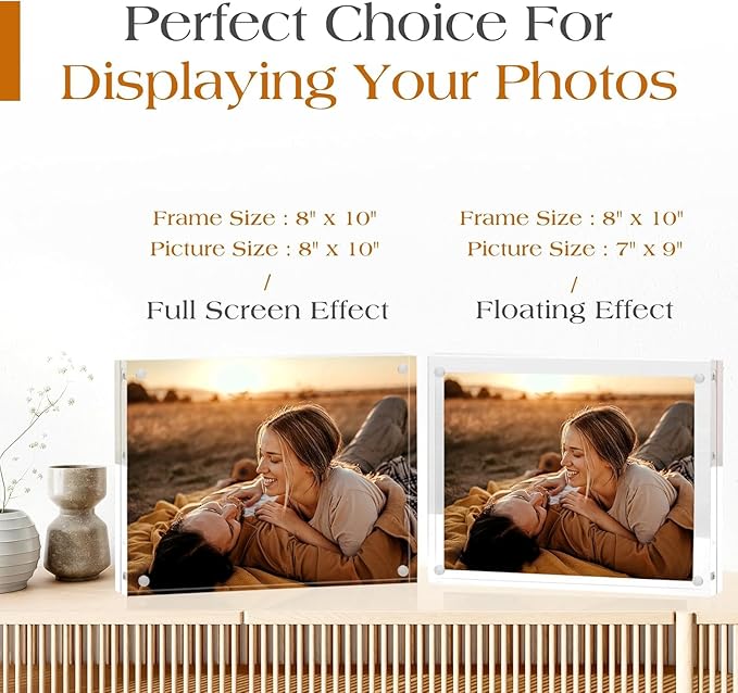 TWING 15 Pack 8x10 Acrylic Picture Frame Bulk, 10+10MM 8 By 10 Acrylic Photo Frame Horizontal Magnet Double Sided Magnetic Frames Set, 10 x 8 Clear Magnetic Block Picture Frame Desktop Display, Gift