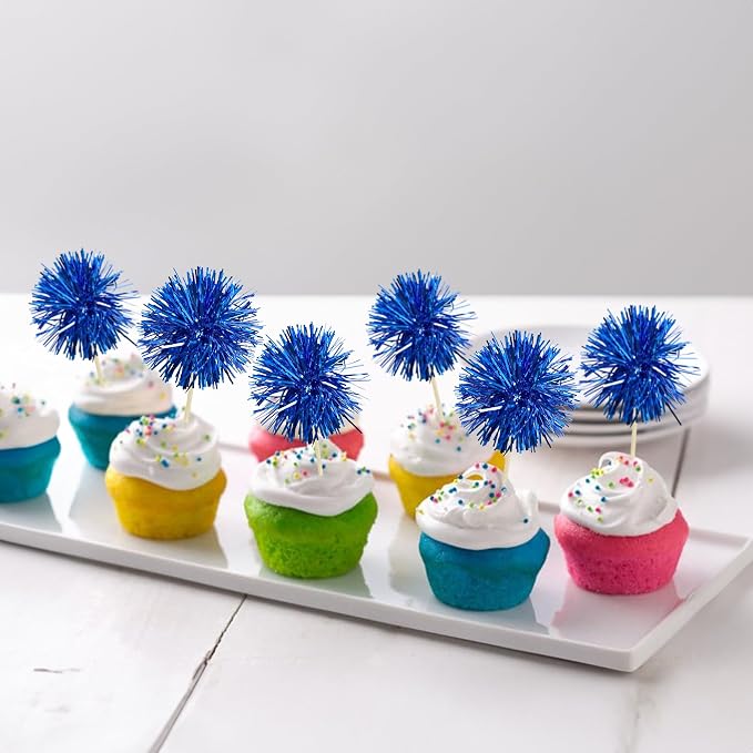 Gyufise 30Pcs Foil Firework Cupcake Toppers Sparkle Tinsel Cake Toppers Tinsel - Image 4
