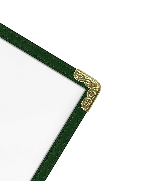 Goodsmart Restaurant Menu Covers – 25 Pack Green 10-View 8.5" x 11" Cafe Menu Holders, Side-Loading Vinyl Covers with Clear Sleeves, Plastic & Leather-Style Menu Covers with Gold Corners