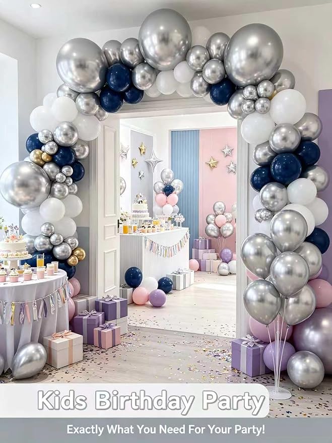 Silver Balloons 125 Pcs Different Sizes 18 12 10 5 Inch Silver Balloon Arch Kit - Image 2