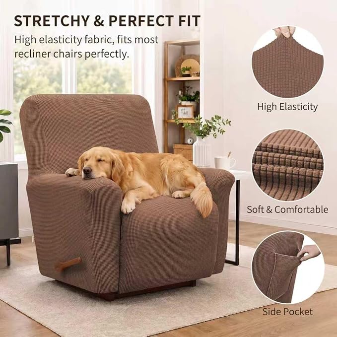 Recliner Chair Covers, 1-Piece Lazy Boy Recliner Covers, Camel | Washable - Image 2