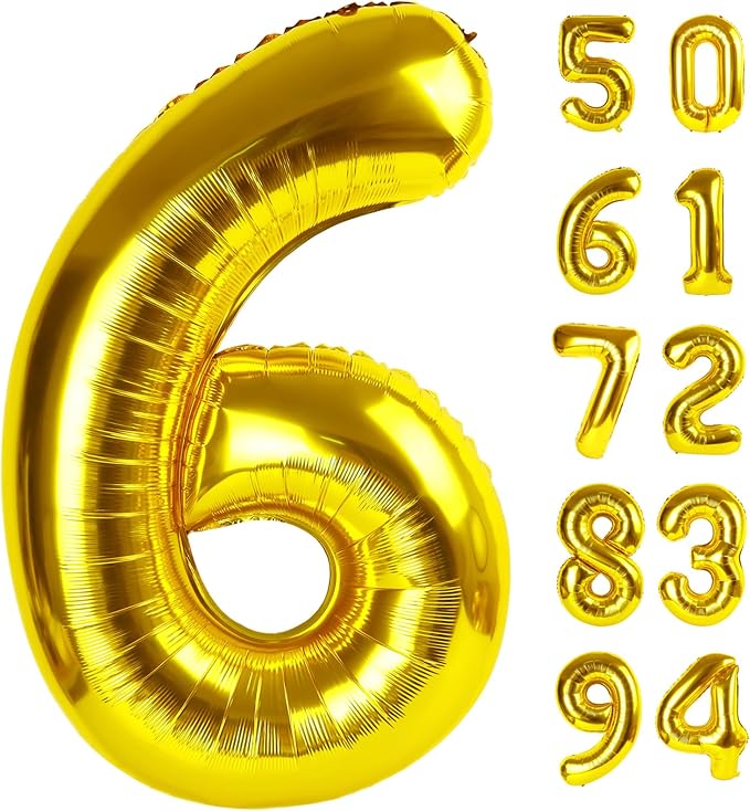 Gold 6 Balloon - Number Balloon 40 Inch, 6th Gold Birthday Decorations | Giant by IWERP