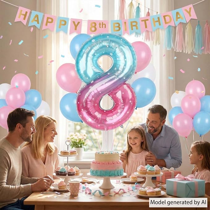 40 Inch Pink Blue Number 8 Balloon, Large Gradient Foil 8 Balloon - Image 6