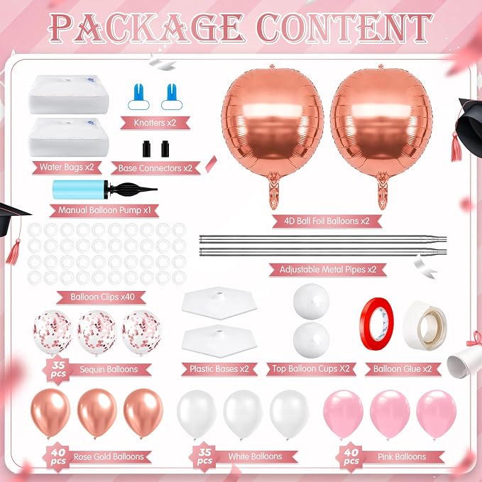 2 Sets Pink Rose Gold Balloon Column Stand Kit, Adjustable Floor Balloon Arch - Image 2
