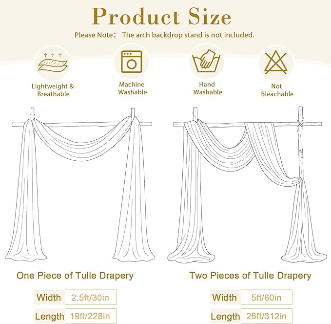 Wedding Arch Draping Fabric Backdrop 1 Panel 60" x 26Ft Sage Green Drapes Curtains for Wedding Reception Sheer Tulle Backdrop Curtain for Ceremony Birthday Party Baby Shower Arbor Ceiling Decorations