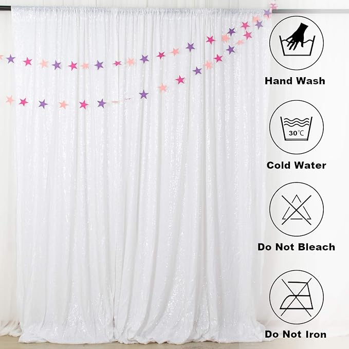 ShinyBeauty Glitter Backdrop White Sequin Curtain Photo Backdrops Shimmer Wall - Image 8