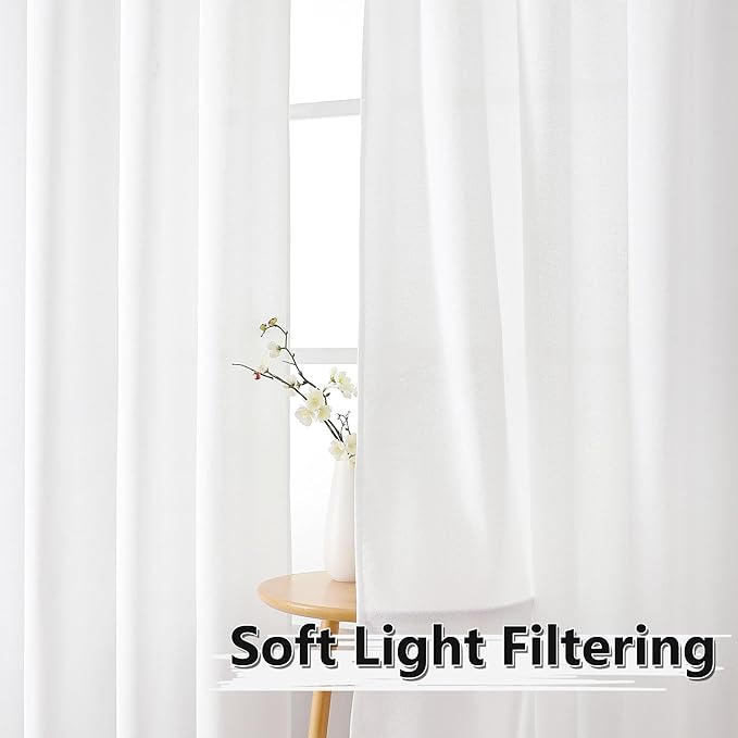 Tollpiz Linen Curtains Bedroom Rod Pocket Semi Sheer Curtain Burlap Light - Image 2