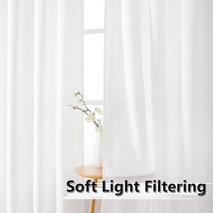 Tollpiz Short Linen Tier Curtains Rod Pocket Semi Sheer Half Kitchen Curtain - Image 2