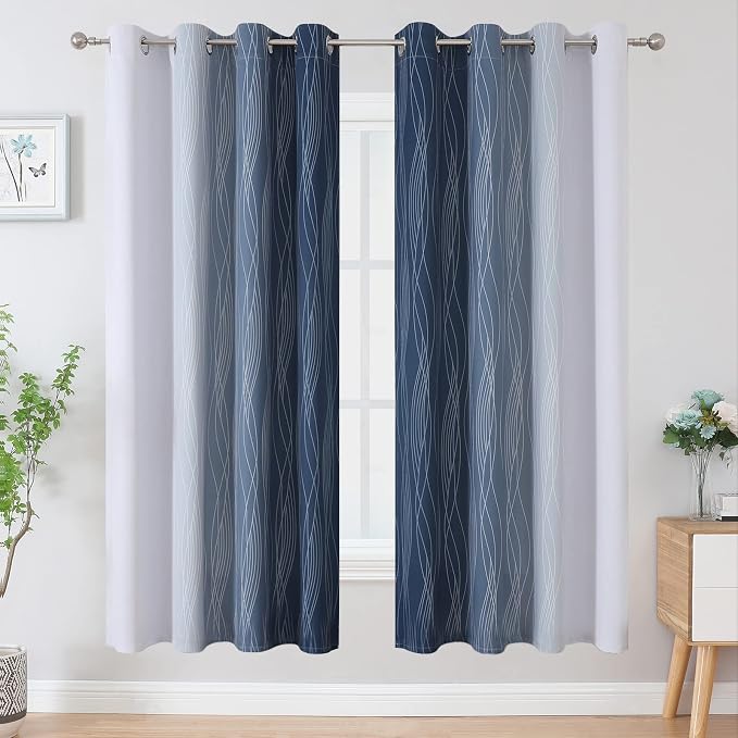 Navy Blue and Grayish White Blackout Curtains - Image 2