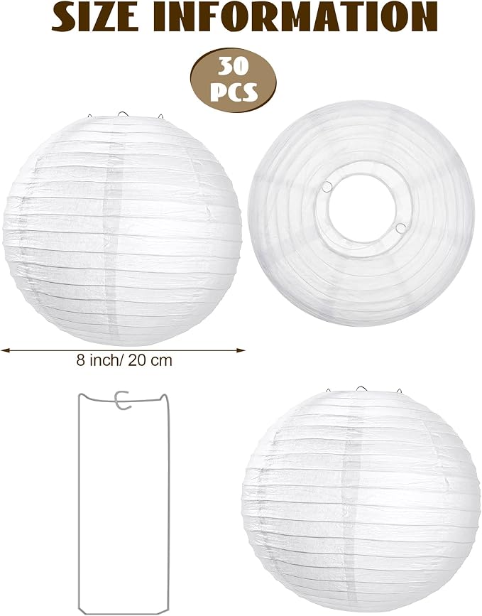 Treela 30 Pack White Chinese Japanese Paper Lanterns Decorative Hanging Round - Image 4