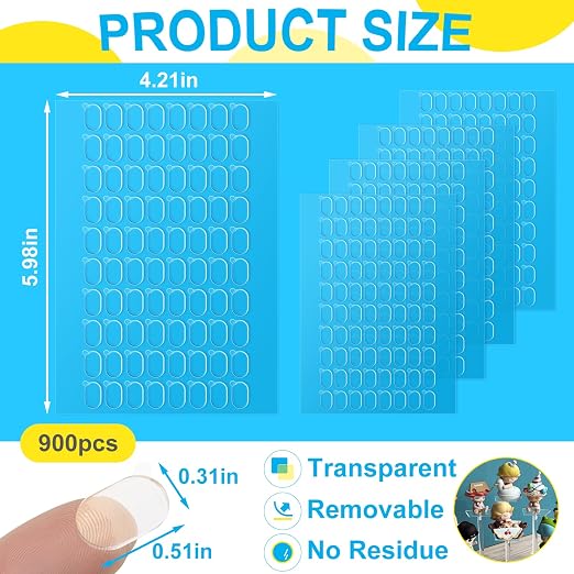 900Pcs Clear Adhesive Dots, Double Sided, No Trace, 0.31 x 0.51 | Museum Putty - Image 2