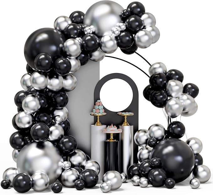 Black and Silver Balloons Arch Garland Kit, Graduation, Baby Shower, Disco New by YMSZ