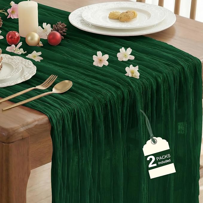 IVAPUPU 2 Pcs Cheesecloth Table Runner - 10ft Emerald Green Boho Gauze Cheese by IVAPUPU