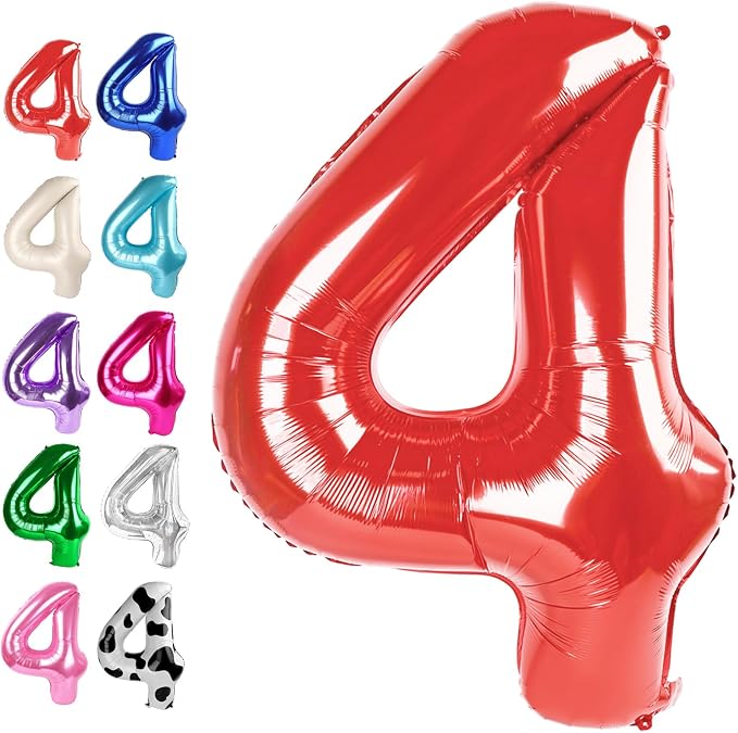 Red Number 4 Balloon 40 inch, Balloon numbers party supplies, deco photo shoot by Upgesy