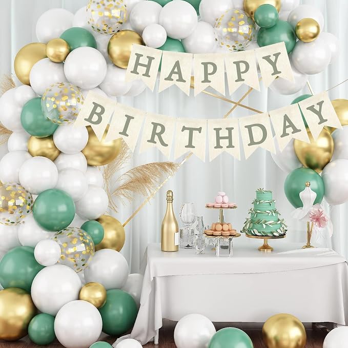 Green Happy Birthday Banner Sage Olive Pre-strung Burlap Bunting Party Backdrop - Image 6