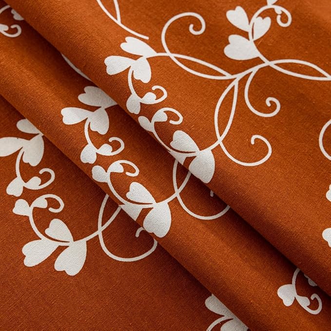 F-CHU Burnt Orange Floral Curtains Bohemian Drapes 72 Inch Length Cotton Linen - Image 7