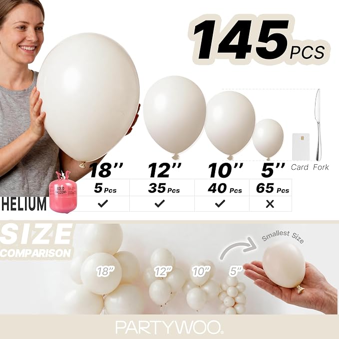 PartyWoo White Balloons 145pcs Sand White Beige Cream Ivory Boho Neutral | - Image 6