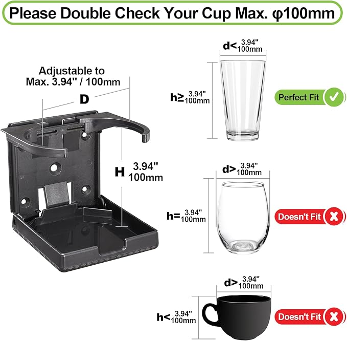 Spurtar 2pcs Boat Cup Holder 2.36-3.94'' Adjustable Foldable | Suitable - Image 3