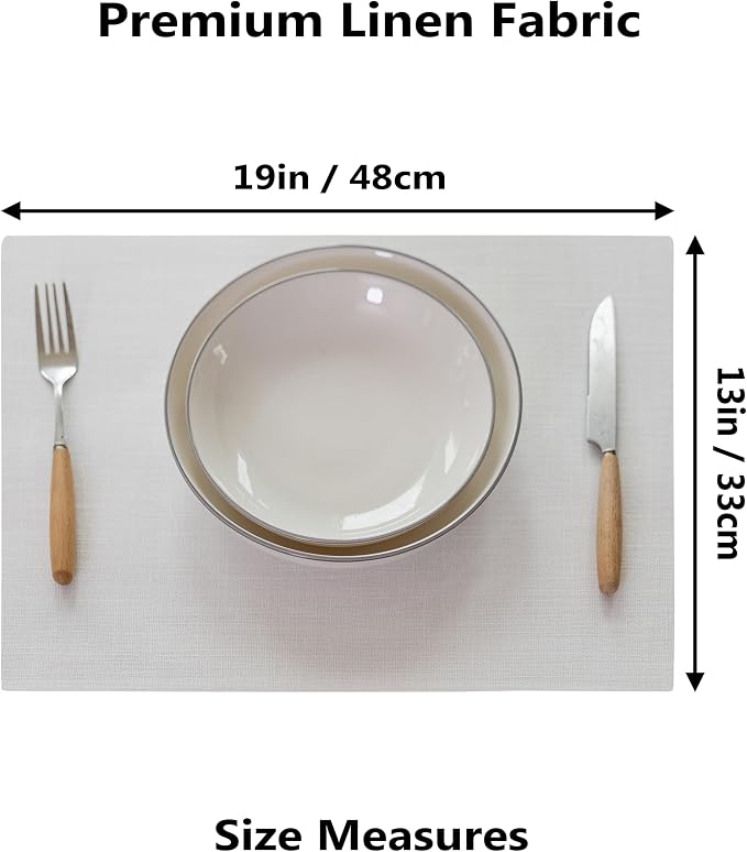 Demetex White Place Mats Set of 8 Washable Linen Placemats Heat Resistant - Image 2