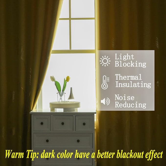 Yellow Blackout Curtains for Bedroom, Room Darkening Gold Palm Tree Pattern - Image 6