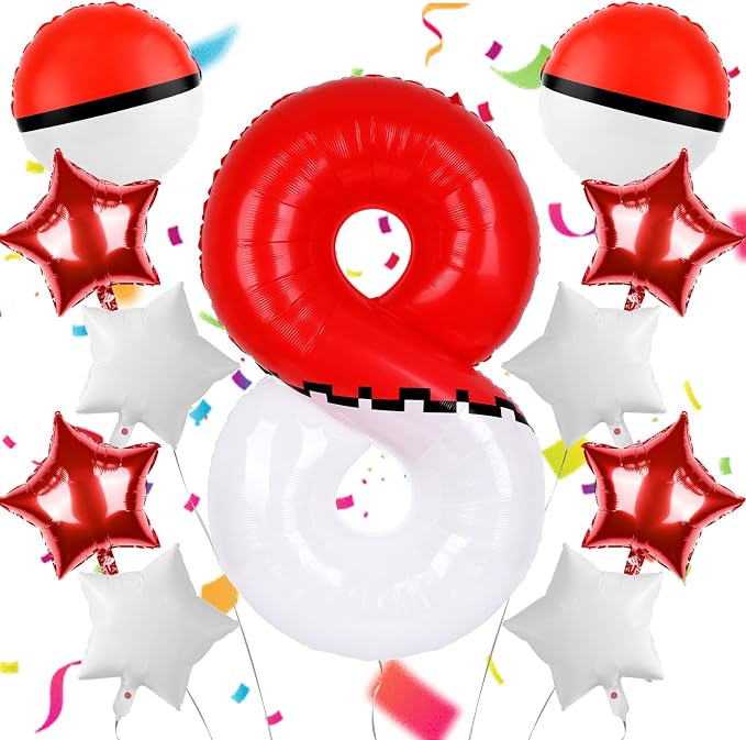 40 Inch Red & White Cartoon Themed Theme Number Balloon, Number Block Foil by AXBMM