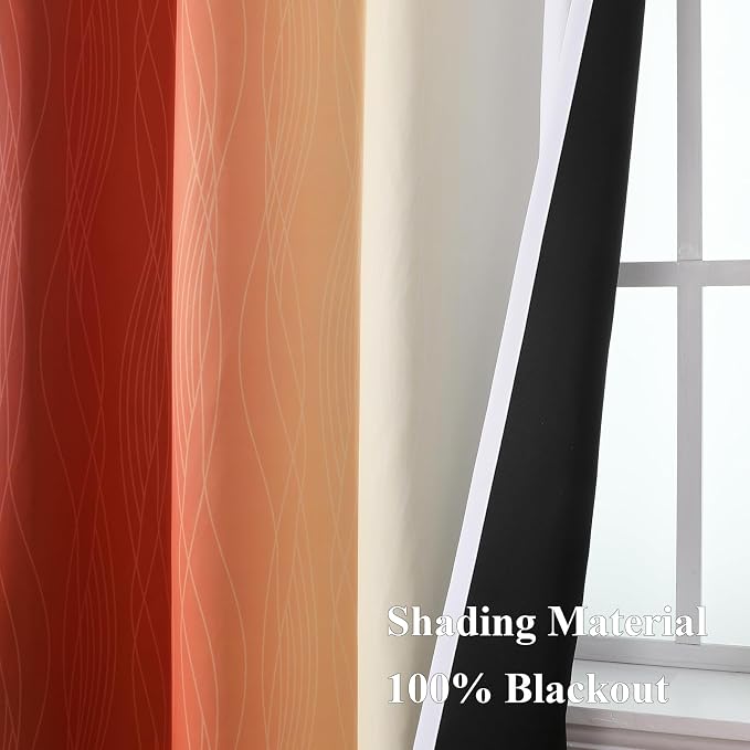 Burnt Orange and Greyish White Ombre Blackout Curtains 45Inch Length - Image 5