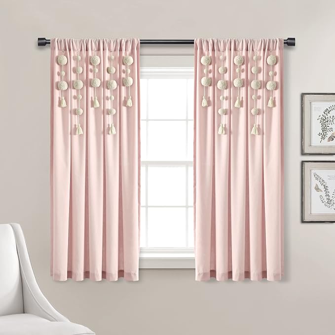 Lush Decor Boho Pom Pom Tassel Linen Textured Window Curtain Panel, Single 52" by LushDecor