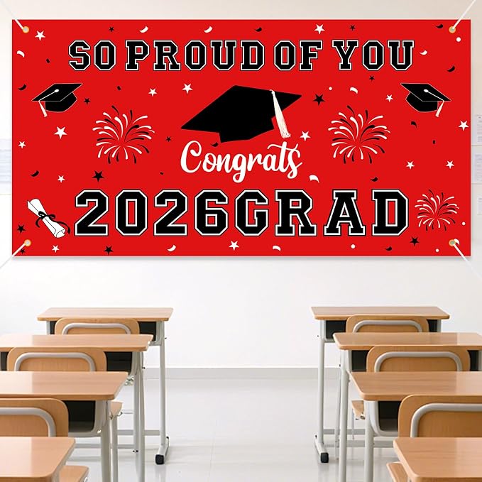 Graduation Decorations 2026 Red Graduation Banner 66.1" x 33.8" Graduation - Image 3
