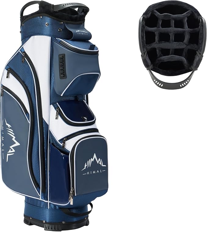 14-Way Golf Cart Bag with Full Length Divider, Premium PU Leather Golf Bag with Plush Top, Magnetic Pocket and Rain Cover for Men