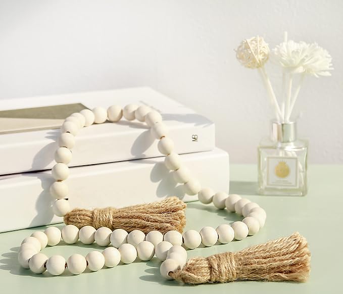 Meplait 39in Wood Bead Garland, Farmhouse Beads - Image 4