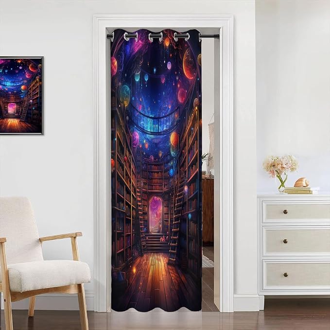 Bookshelf Door Curtain, Colorful Fantasy Bookcase Library Shelves Room Divider - Image 2