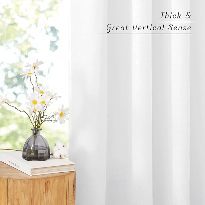 NICETOWN White Linen Curtains 96 inches Long, Grommet Thick Linen Flax Drapes - Image 6