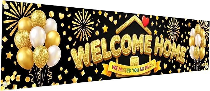Welcome Home Banner Sign for Front Door Porch, 6x1.3 ft Long Narrow Welcome by Bafode