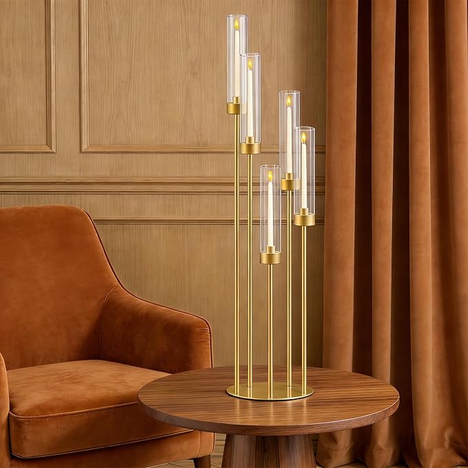 35in 10 Set Gold Candelabra Candle Centerpieces - Image 7