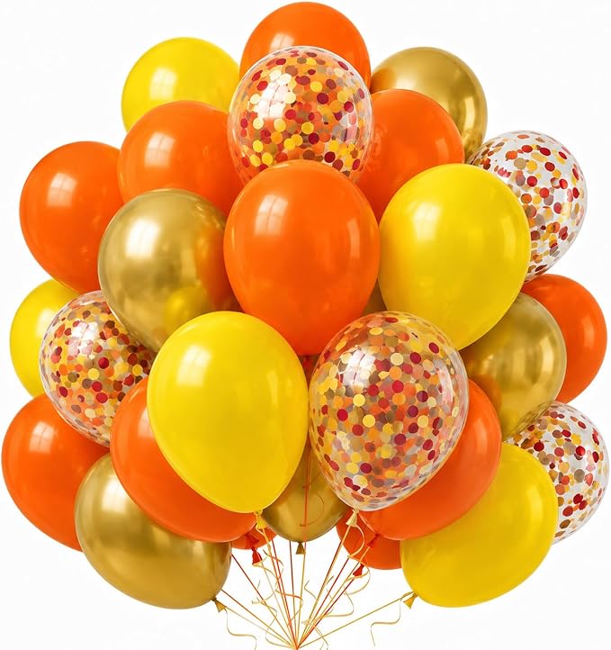 Fall Balloons 12 Inch Thanksgiving Burnt Orange Gold Confetti Balloons Set | by Togvu