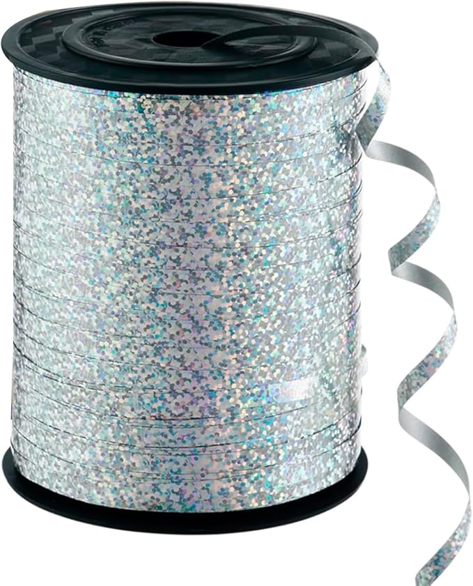Silver Glitter Curling Ribbon, 500 Yard 3/16" Laser Curling Crimped - Image 8