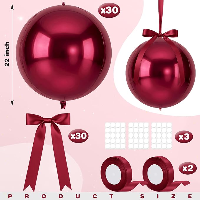 Jenaai 30 Set Round Foil Balloons Bulk 22 Inch 4d Metallic Giant Balloons Set - Image 2