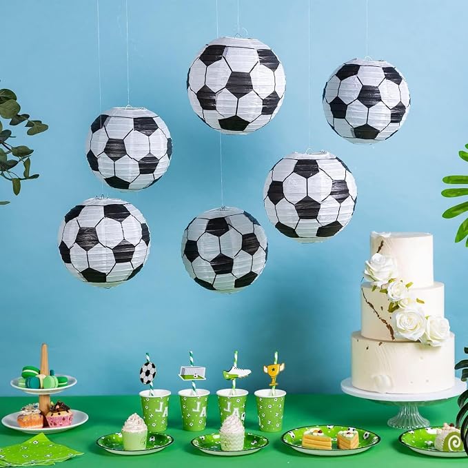 12Pcs 8 Inch Soccer Paper Lanterns Decorative Soccer Ball Hanging Round Paper - Image 4