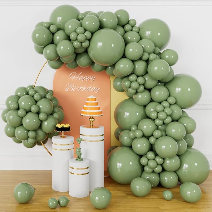 134Pcs Sage Green Balloons Different Sizes 5 10 12 18 Inch Sage green Latex by KUULBELAballoons