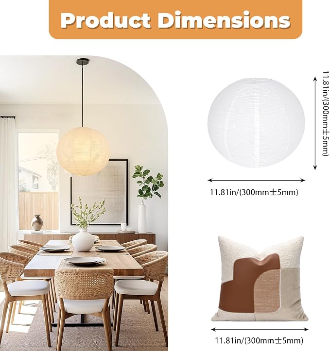 White Round Paper Lantern Lampshade, Chinese Foldable Design - Image 3