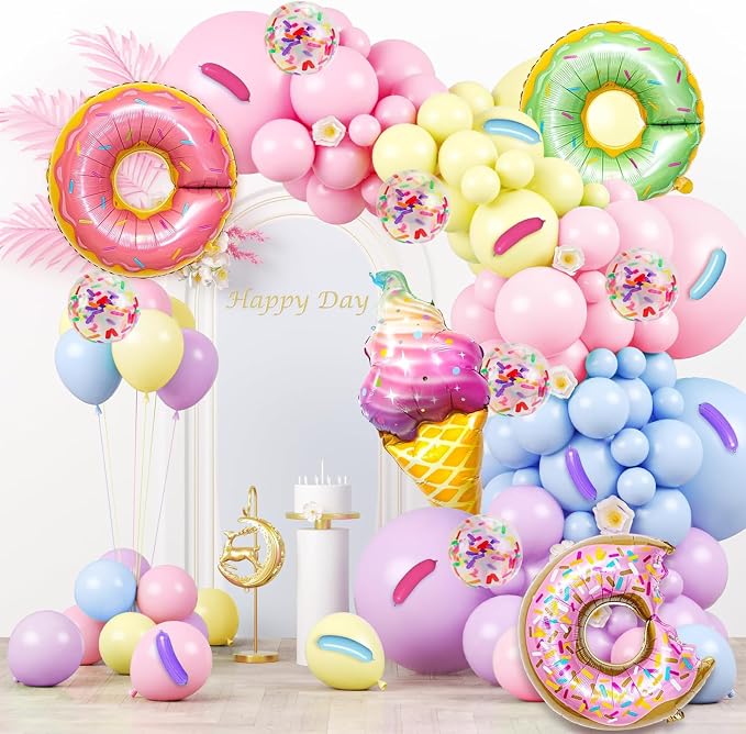 Pastel Donut Balloon Arch Garland Kit, Tattoo - Image 6