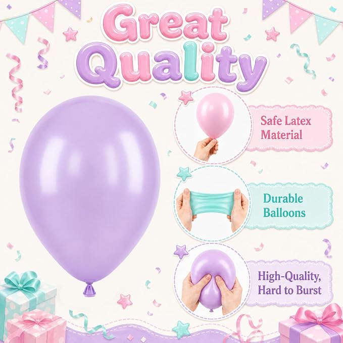 Mermaid Balloons for Girls Party Decor | 12 Inch Pink Purple Mermaid Theme - Image 3