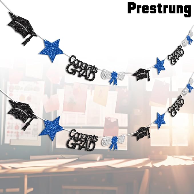 Blue Congrats Grad Banner Graduation Decorations Class of 2026 Glitter Star - Image 2