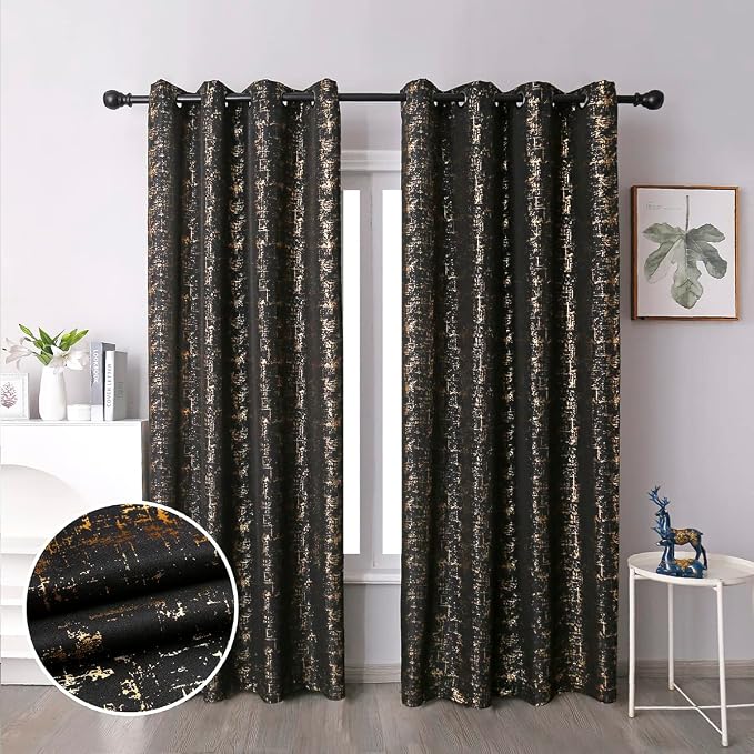 Taisier Home Gold Foil Print Linen Textured Curtains Geometric Dots Pattern by TaisierHome