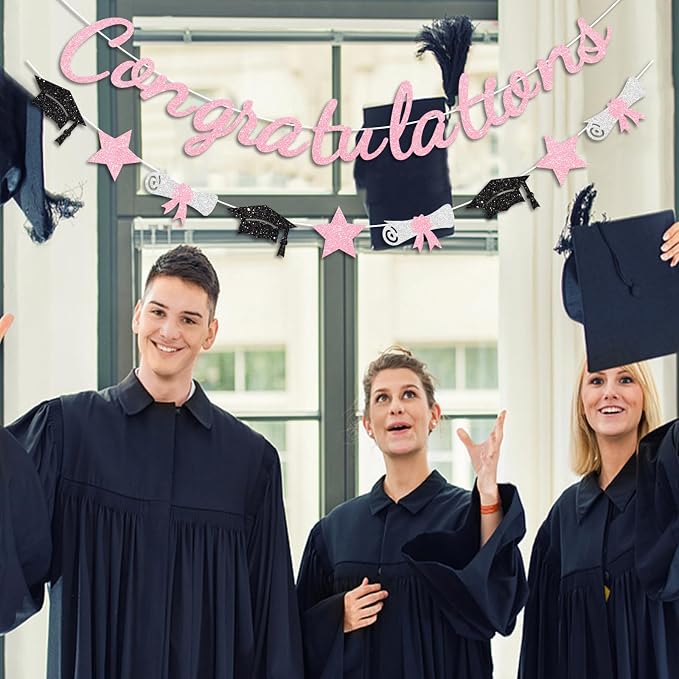 Congratulations Banner Pink Graduation Decorations Class of 2026 Prestrung - Image 5