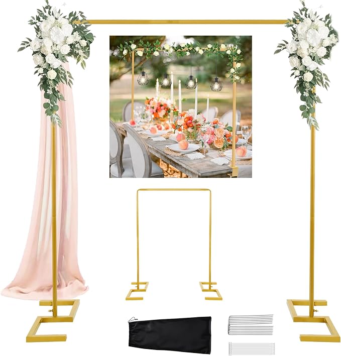 8.2FT Square Wedding Arch Backdrop Stand Adjustable, Garden Trellis | Gold by DEVISEFUN