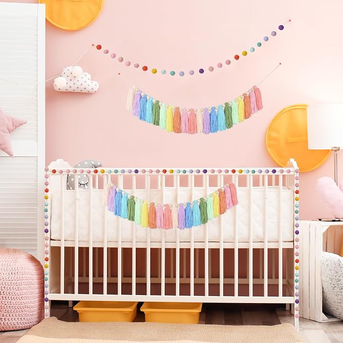 2pcs Boho Tassel Garland, Pom Pom Tassel, 6.5 Feet Long 20 Balls Ball Garland - Image 6