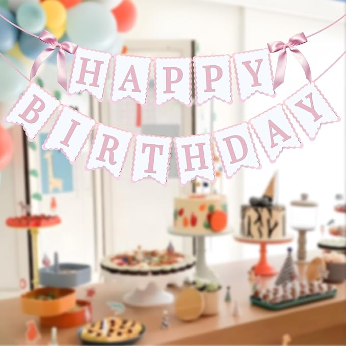 Bow Happy Birthday Banner for Bow Birthday Decorations Pink Bows Garland for - Image 4