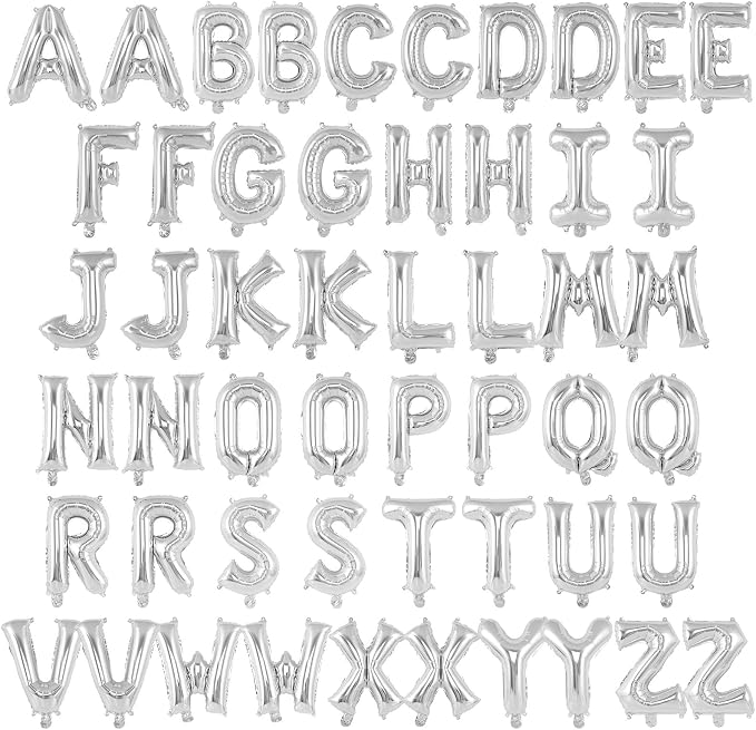 52 Pcs Silver Letter Balloons, 16 Inch Foil Alphabet Letter Balloons, Letter by YOTHORN